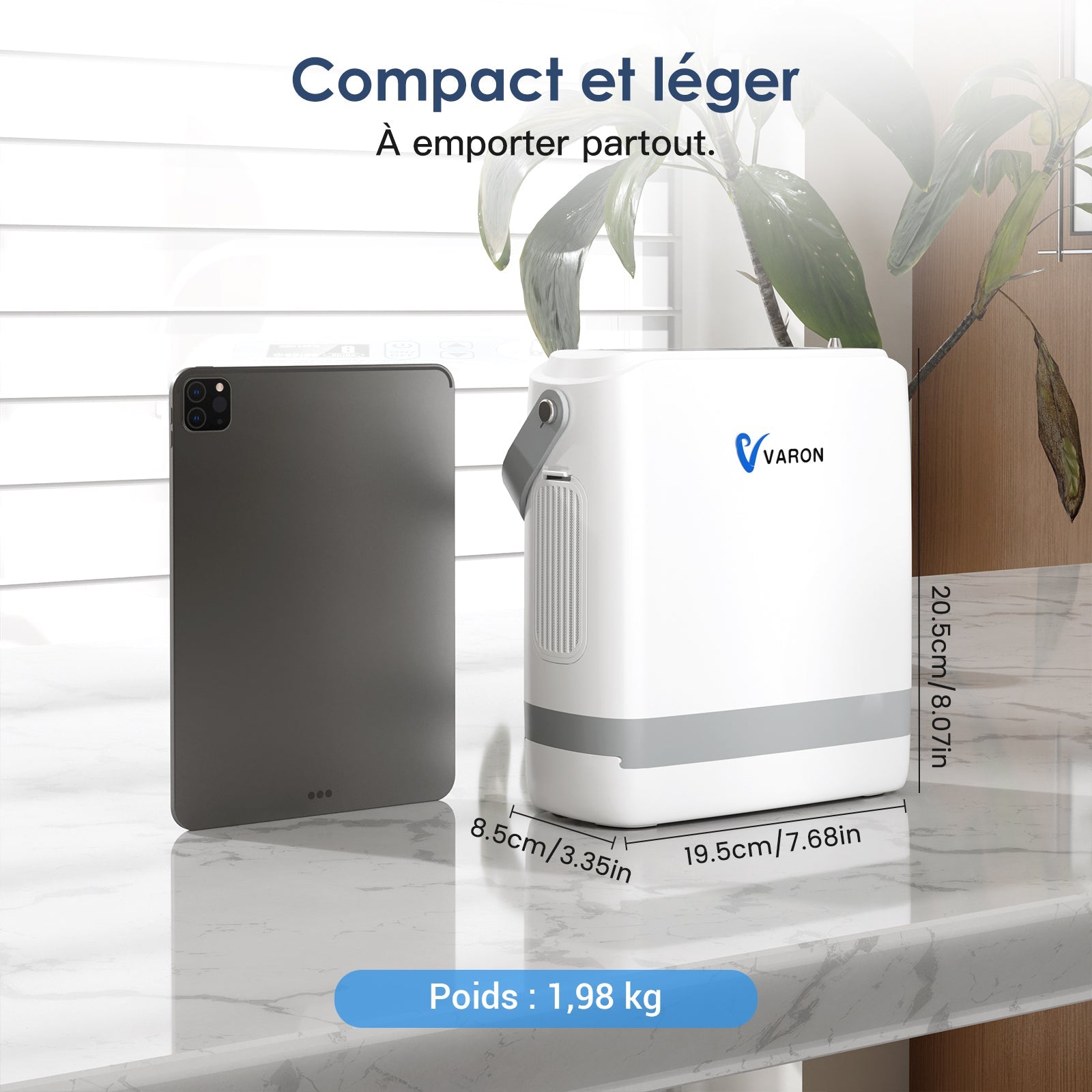 VARON VP-8G | Concentrateur Oxygen Portable Pulsé - 93% Pureté - Autonomie Étendue VARON-FR