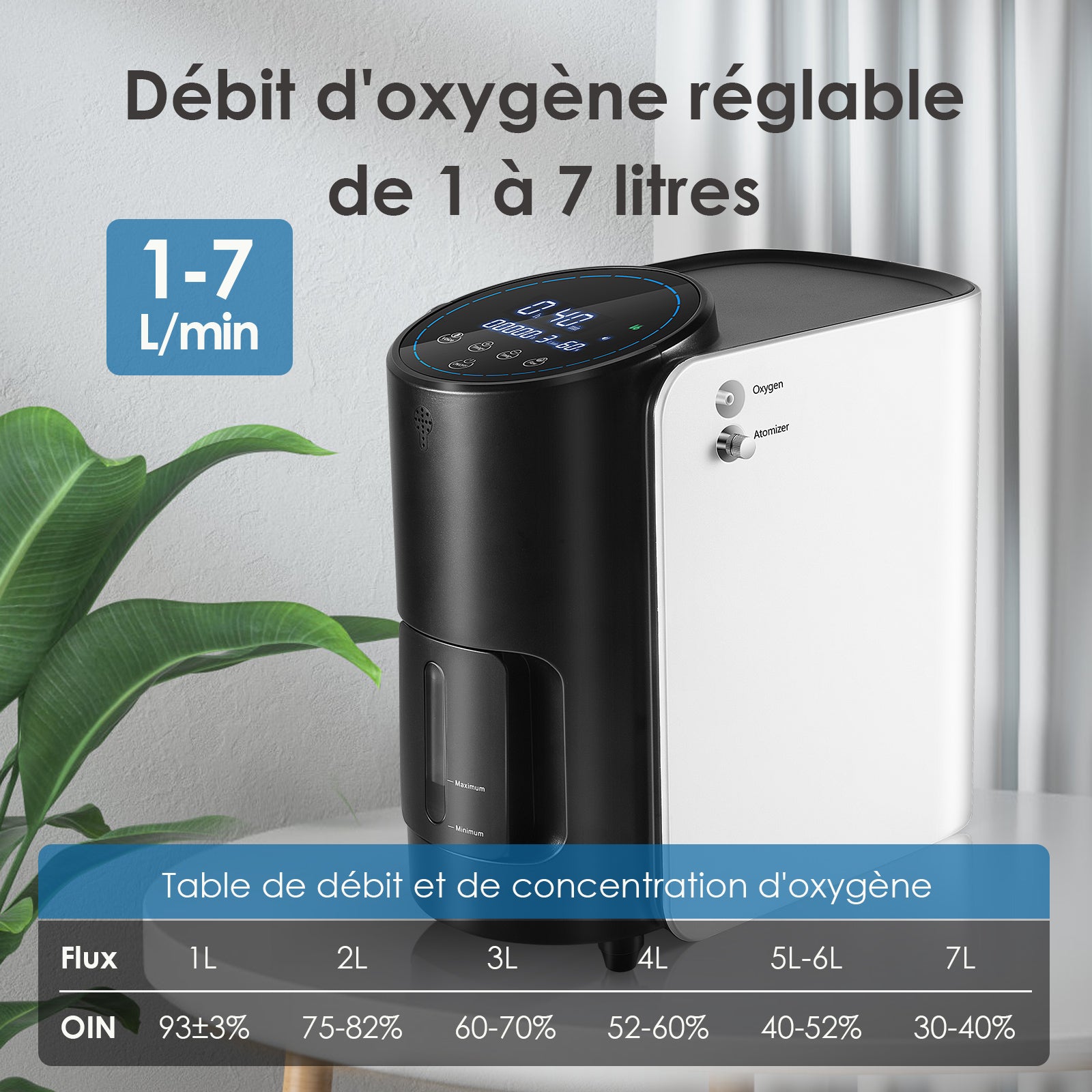 VARON 1-7L VH-1 Home Oxygen Machine, jusqu'à 90% de concentration d'oxygène