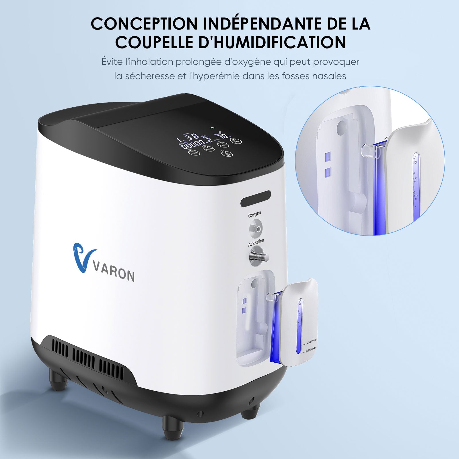 VARON VH-2 Concentrateur d'oxygène continu à domicile , commande intelligente et faible niveau sonore