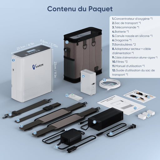 VARON VP-6 Concentrateur d'oxygène portable en continu - Débit 1-6L/min, certifié CE VARON-FR