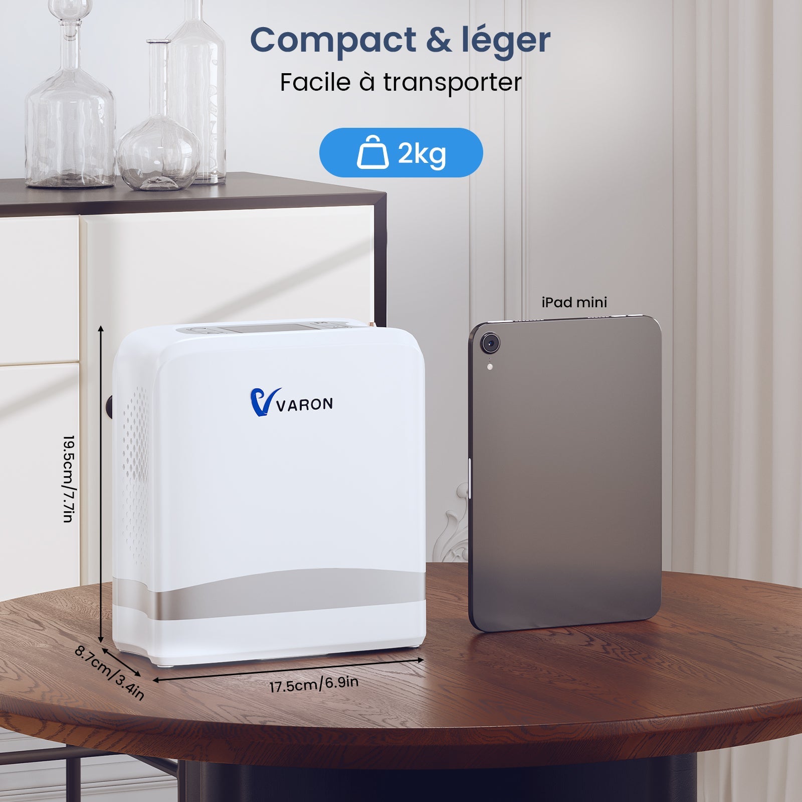 VARON VP-8 Lite | Concentrateur d’oxygène portable 2 kg à débit pulsé (1–7 niveaux) VARON-FR