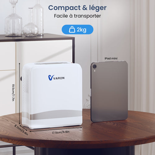VARON VP-8 Lite | Concentrateur d’oxygène portable 2 kg à débit pulsé (1–7 niveaux) VARON-FR