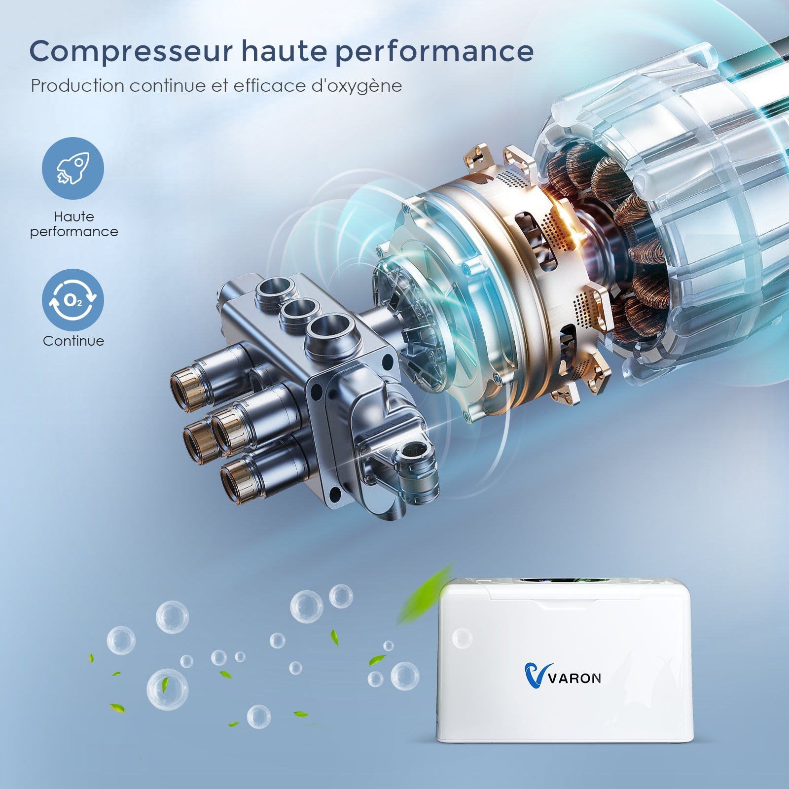 VARON VL-2 Light Concentrateur d'oxygène portable continu 3L/min, certifié CE VARON