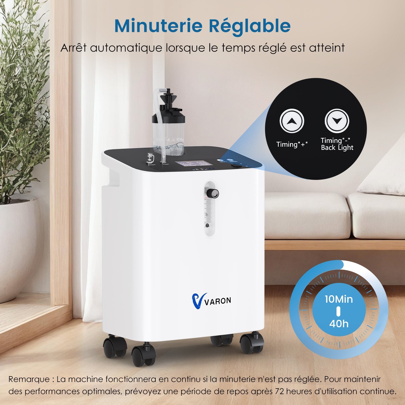 VARON VH-3 PRO Concentrateur d'oxygène à domicile | 10 Niveaux de Réglage, Thérapie Confortable, certifié CE VARON