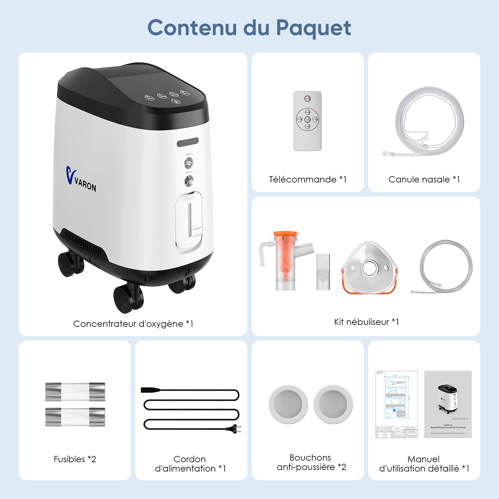 VARON PRO VH-2 Concentrateur d'oxygène à domicile | 9 Niveaux de Réglage, Approuvé CE VARON