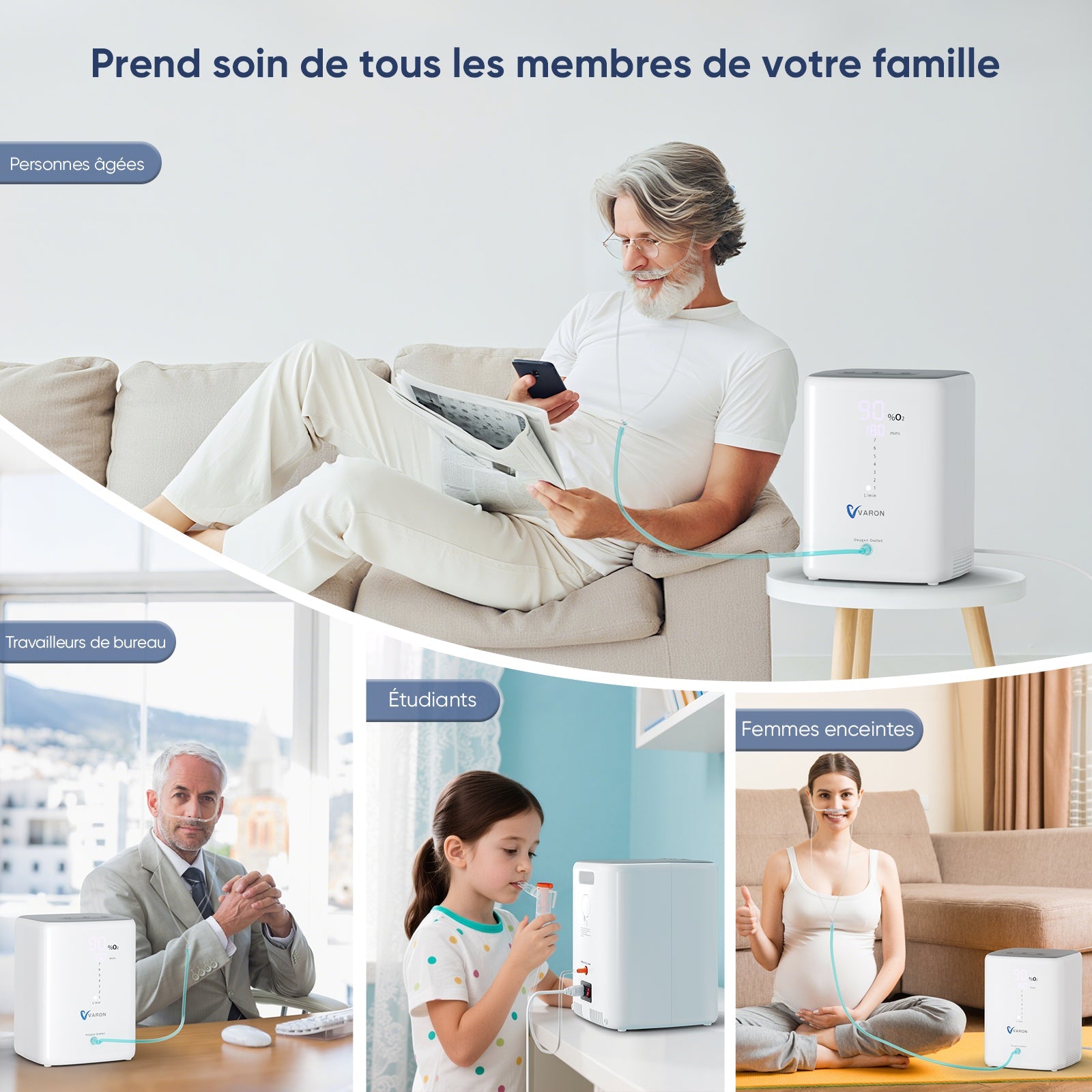 VARON VH-3 Concentrateur d'oxygène à domicile | 7 Niveaux de Réglage, Thérapie Confortable, certifié CE VARON