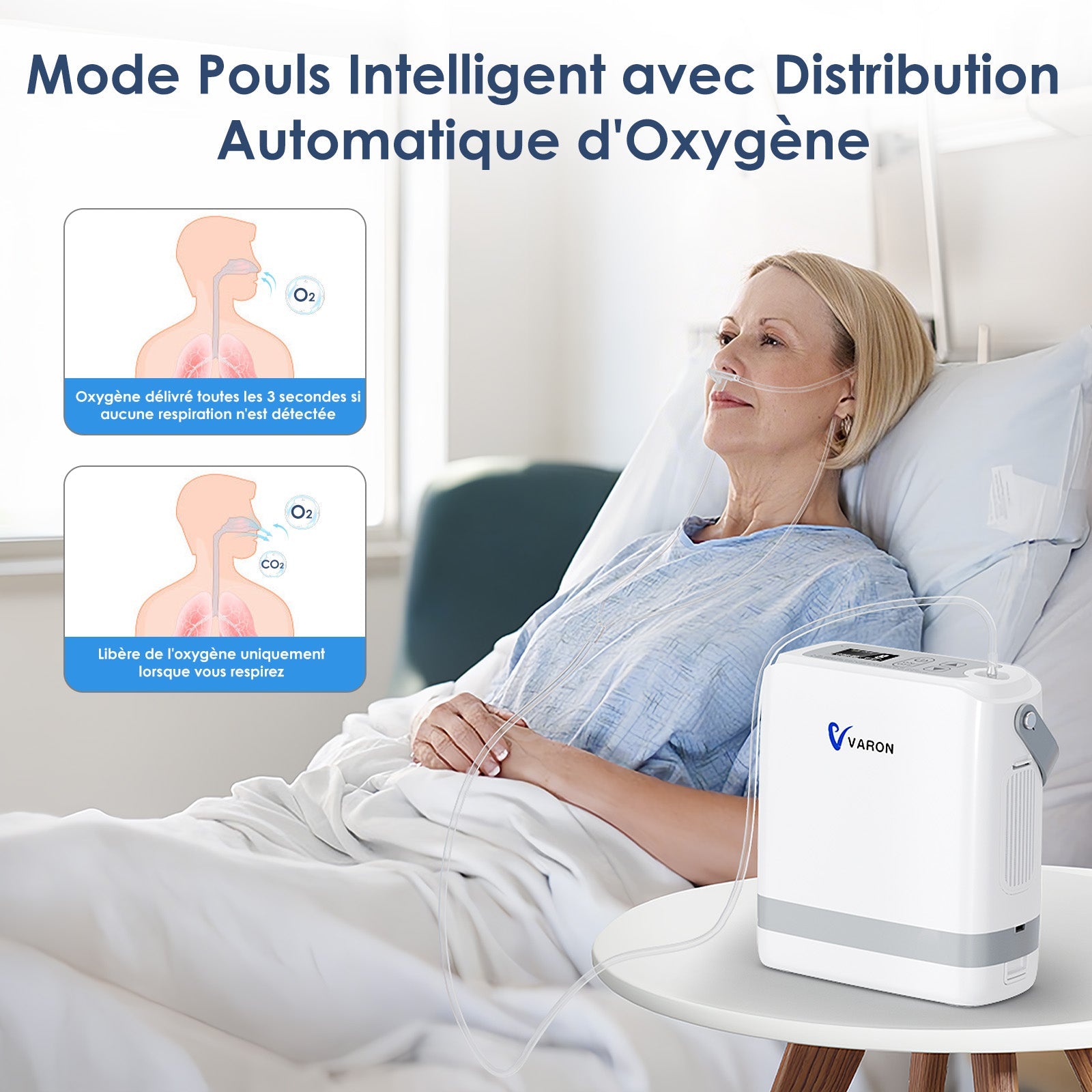 VARON VP-8G | Concentrateur Oxygen Portable Pulsé - 93% Pureté - Autonomie Étendue VARON-FR