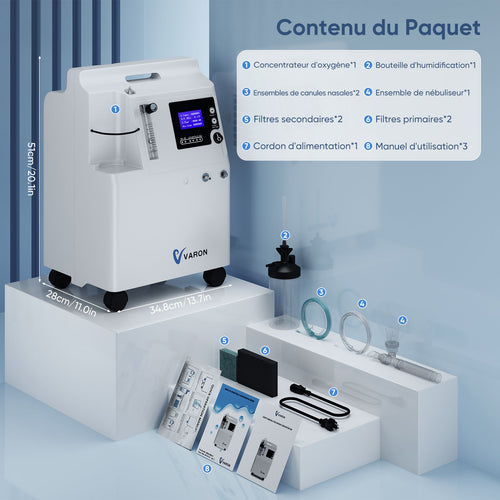 FDA Concentrateur d'oxygène VARON Serene 5 5L-Certification CE, 72H de fonctionnement VARON
