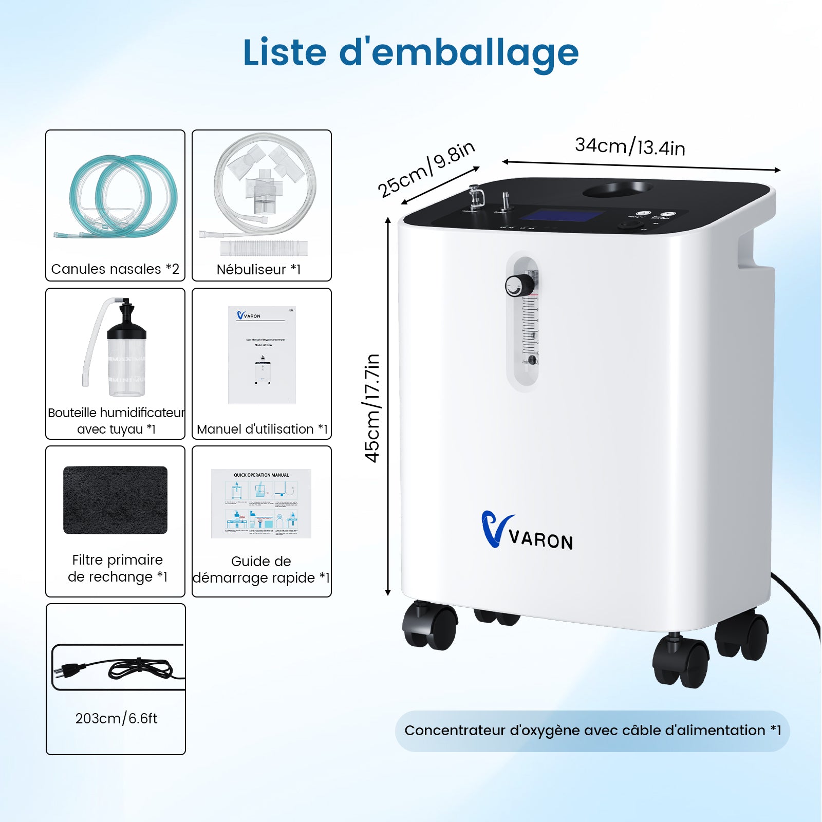 VARON VH-3 PRO Concentrateur d'oxygène à domicile | 10 Niveaux de Réglage, Thérapie Confortable, certifié CE VARON