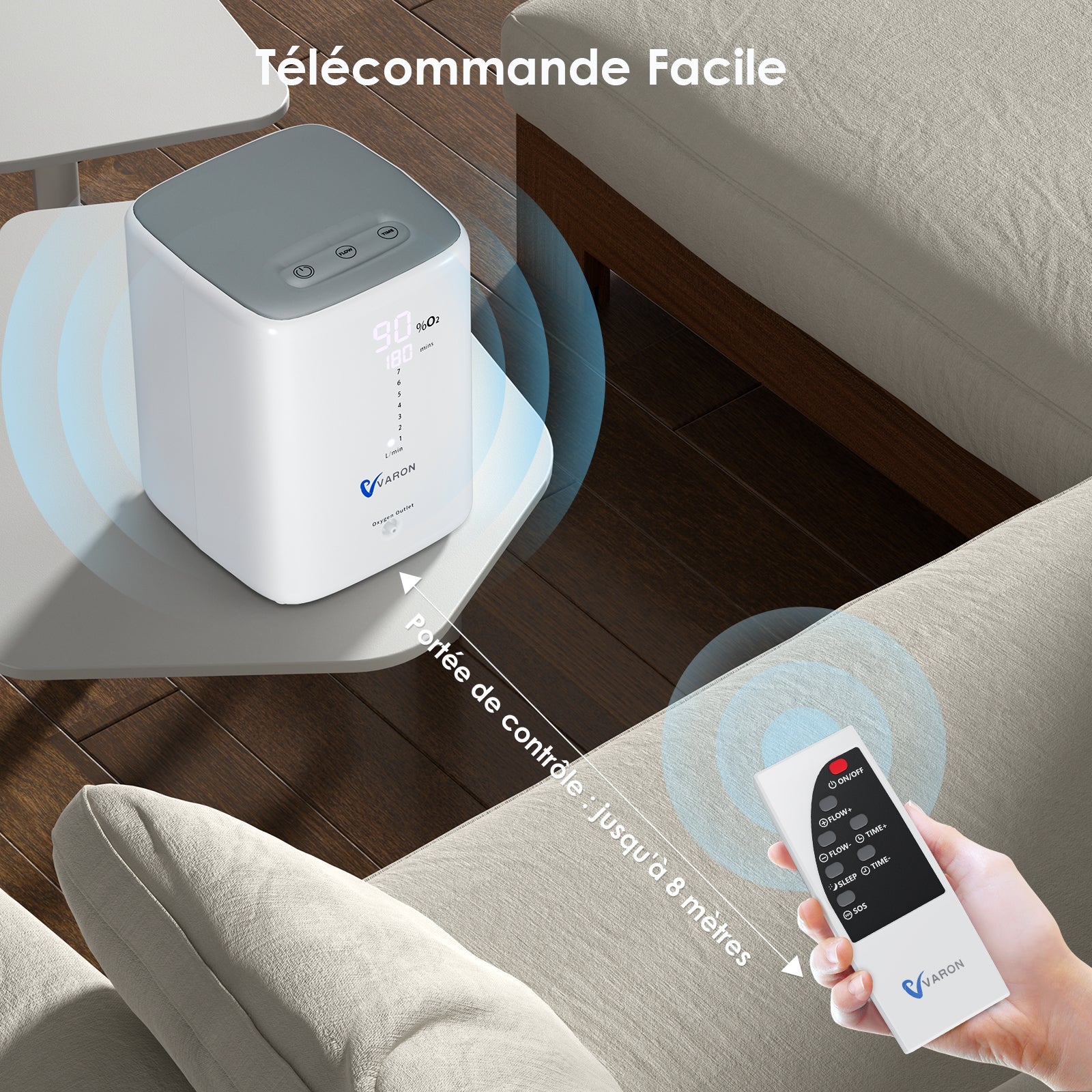 VARON VH-3 Concentrateur d'oxygène à domicile | 7 Niveaux de Réglage, Thérapie Confortable, certifié CE VARON