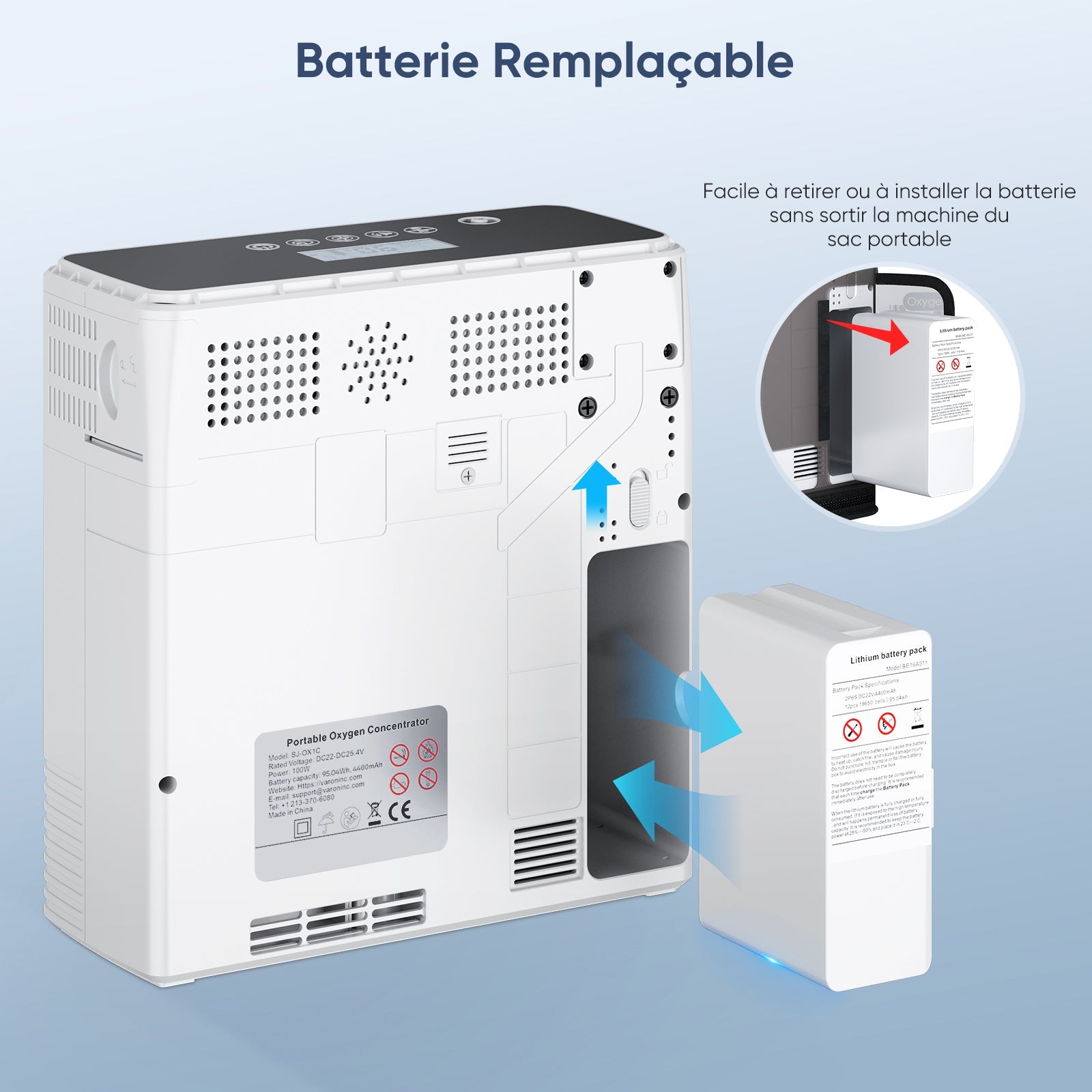 VARON VP-6 Concentrateur d'oxygène portable en continu - 6 Niveaux de Réglage, certifié CE VARON-FR