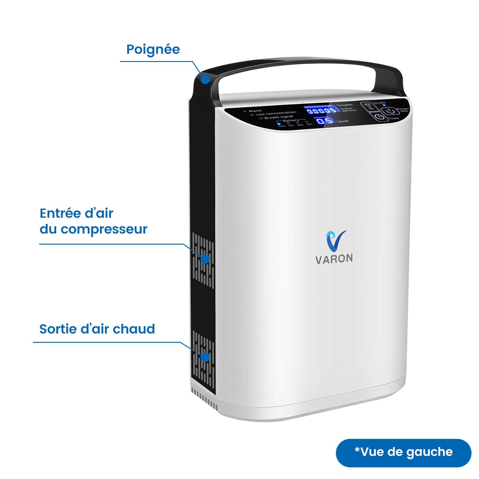 VARON VP-1 Pulse Concentrateur d'oxygène portable - Fonctionnement 24h, certifié CE VARON-FR