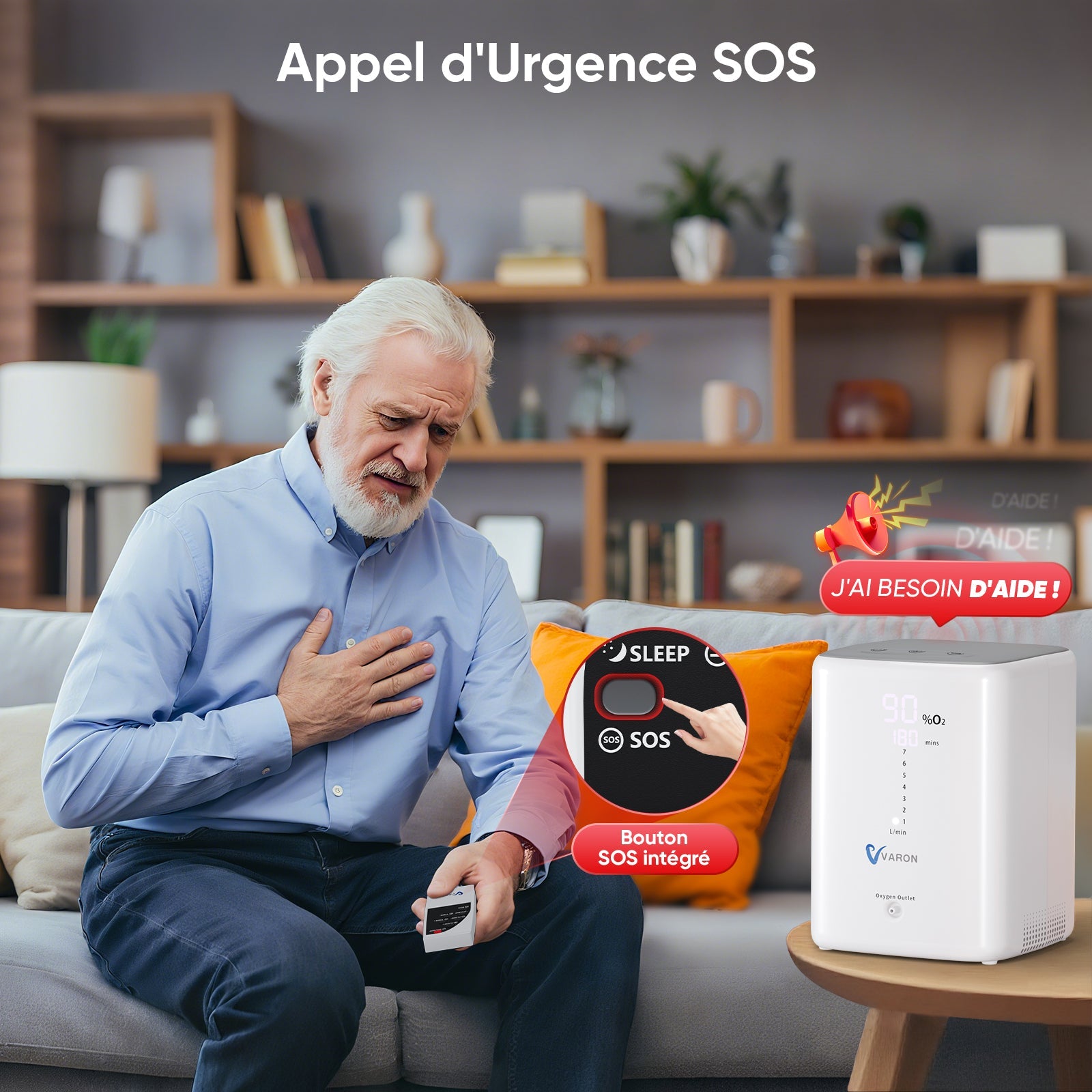VARON VH-3 Concentrateur d'oxygène à domicile | 7 Niveaux de Réglage, Thérapie Confortable, certifié CE VARON