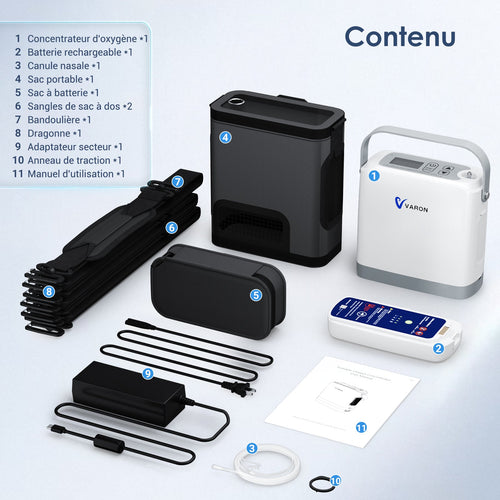 VARON VP-8G | Concentrateur Oxygen Portable Pulsé - 93% Pureté - Autonomie Étendue VARON-FR