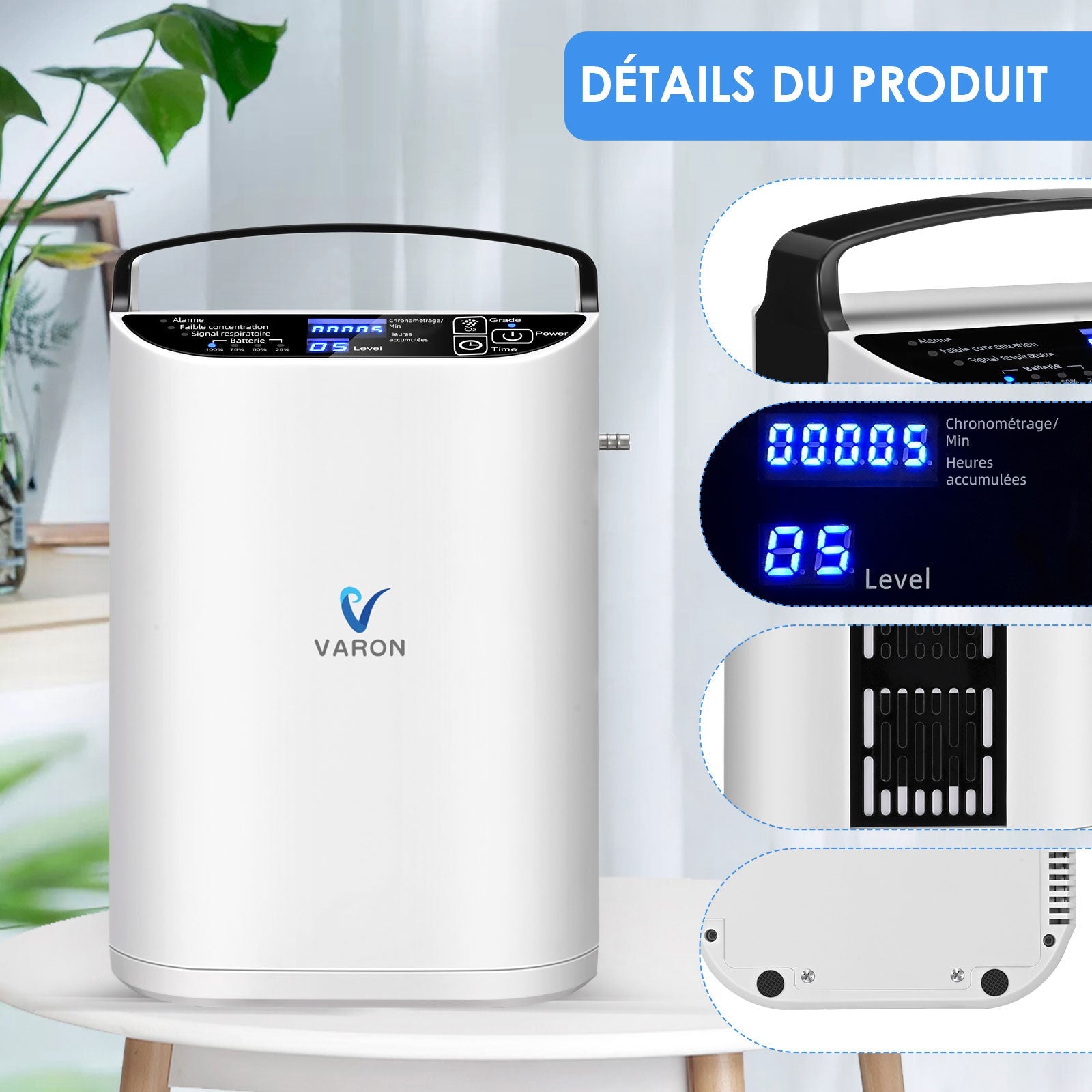 VARON VP-1 Pulse Concentrateur d'oxygène portable - Fonctionnement 24h, certifié CE VARON