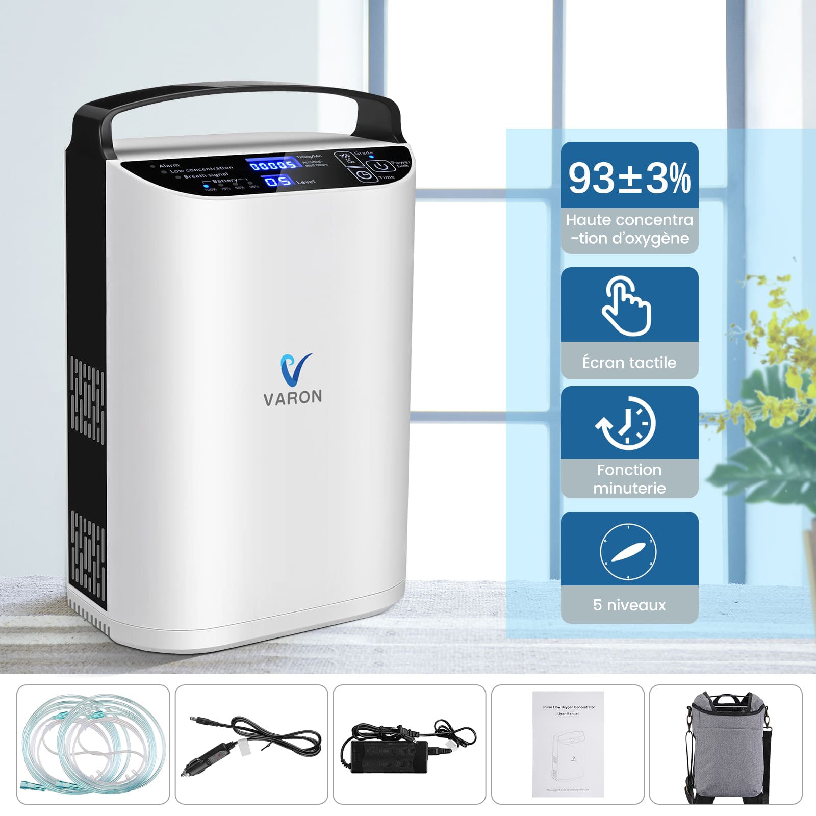 VARON VP-1 Pulse Concentrateur d'oxygène portable - Fonctionnement 24h, certifié CE VARON-FR