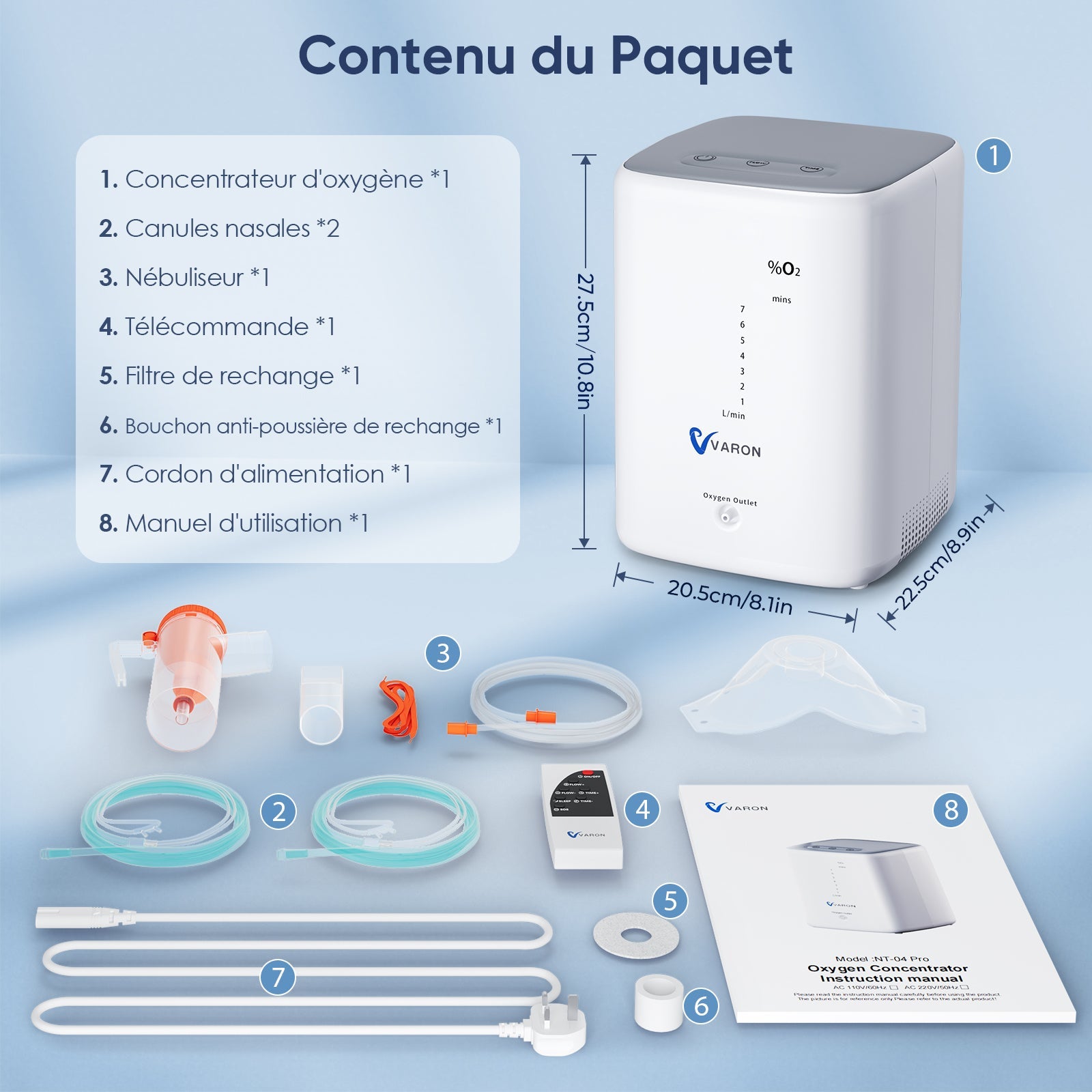 VARON VH-3 Concentrateur d'oxygène à domicile | 7 Niveaux de Réglage, Thérapie Confortable, certifié CE VARON