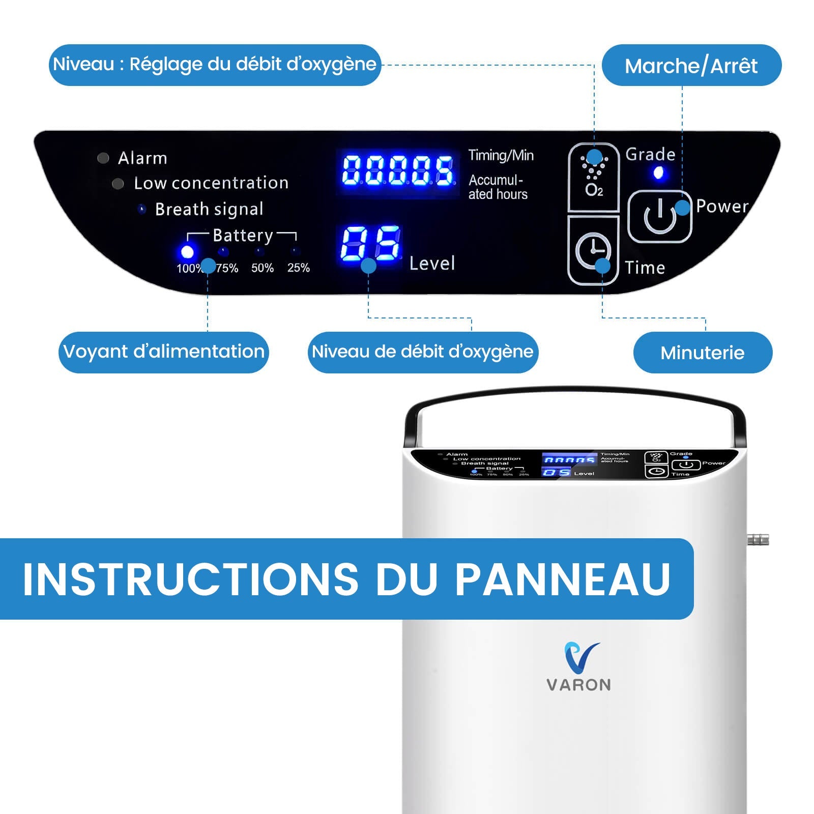 VARON VP-1 Pulse Concentrateur d'oxygène portable - Fonctionnement 24h, certifié CE VARON-FR