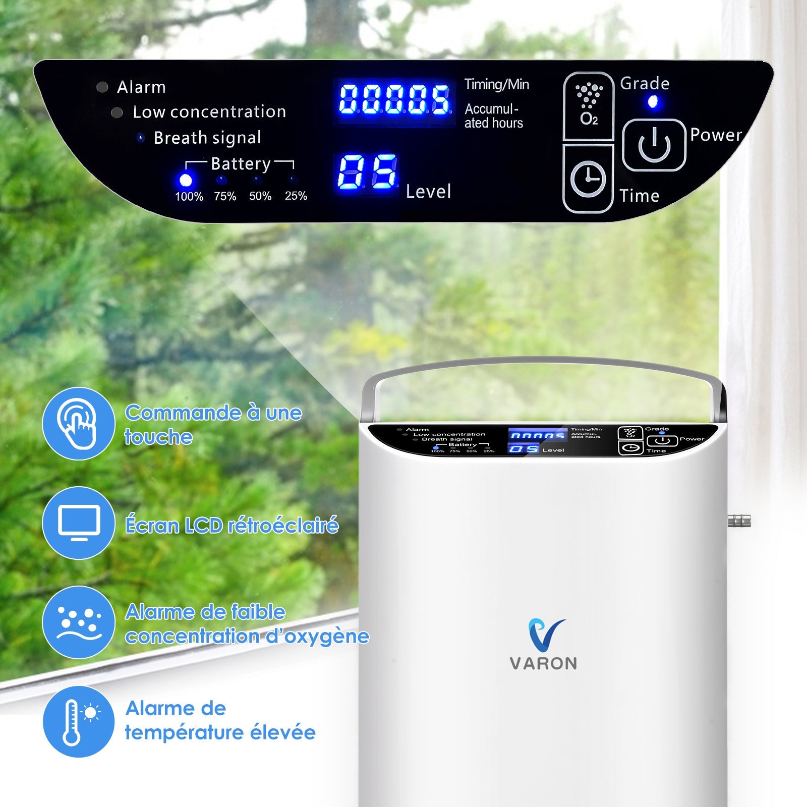 VARON VP-1 Pulse Concentrateur d'oxygène portable - Fonctionnement 24h, certifié CE VARON-FR