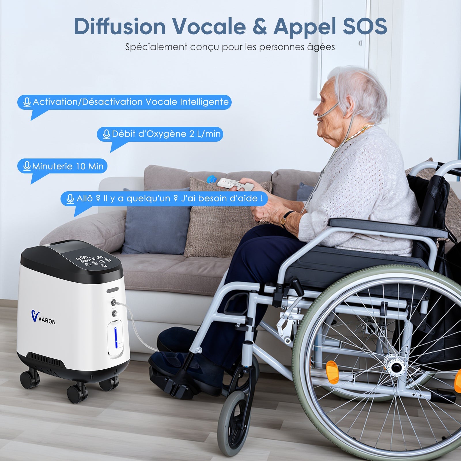 VARON PRO VH-2 Concentrateur d'oxygène à domicile | 9 Niveaux de Réglage, Approuvé CE VARON