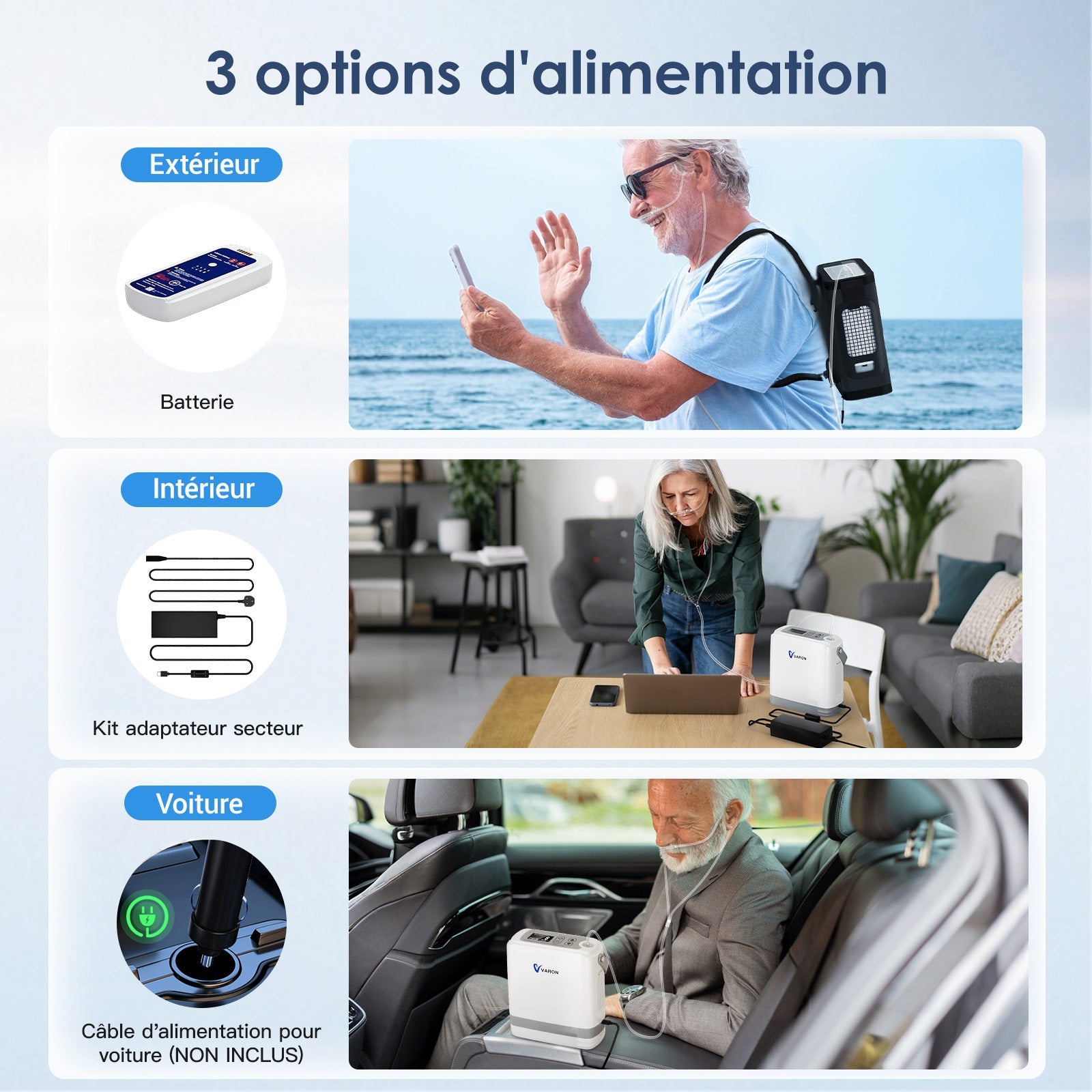 VARON VP-8G | Concentrateur Oxygen Portable Pulsé - 93% Pureté - Autonomie Étendue VARON-FR