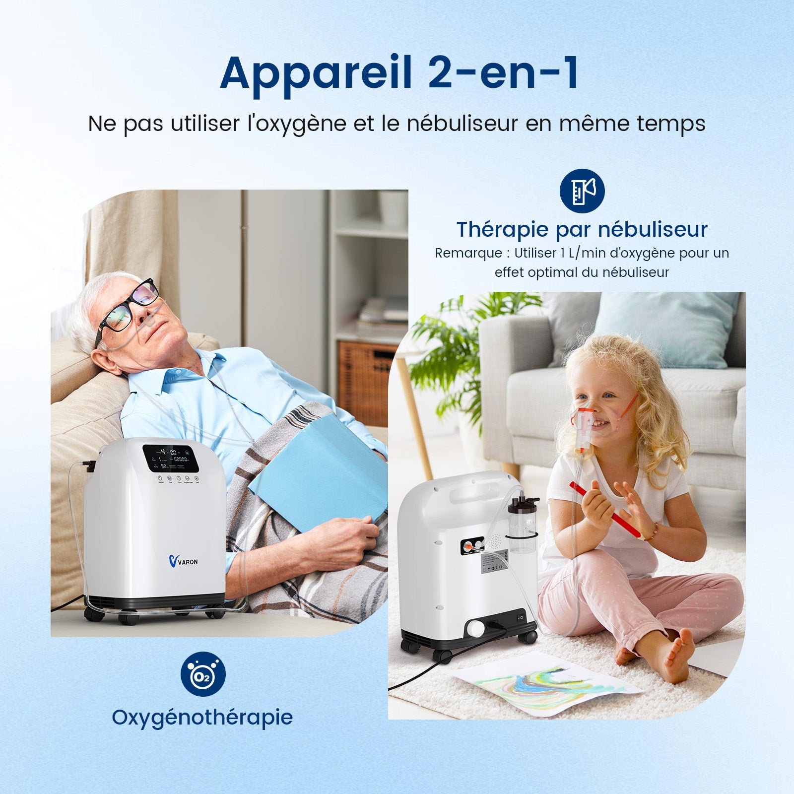 Concentrateur d'oxygène VARON VH-4 pour domicile | Flux continu réglable 1-9 L/min VARON