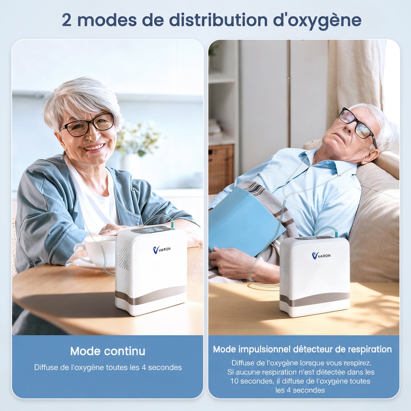 VARON VP-8 Lite | Concentrateur d’oxygène portable 2 kg à débit pulsé (1–7 niveaux) VARON-FR