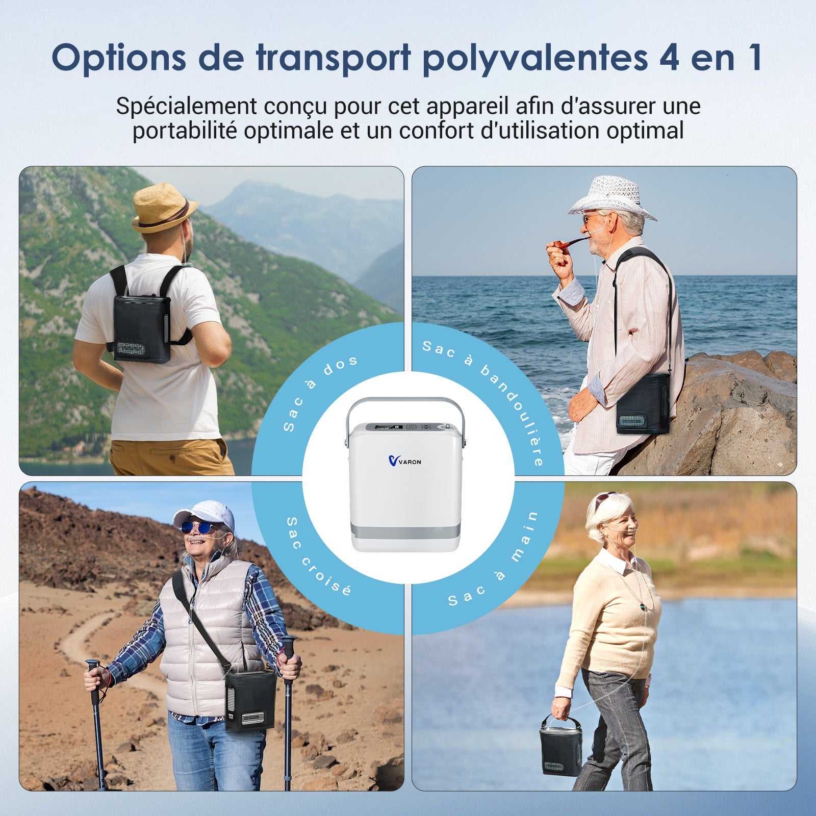 VARON VP-8G | Concentrateur Oxygen Portable Pulsé - 93% Pureté - Autonomie Étendue VARON-FR