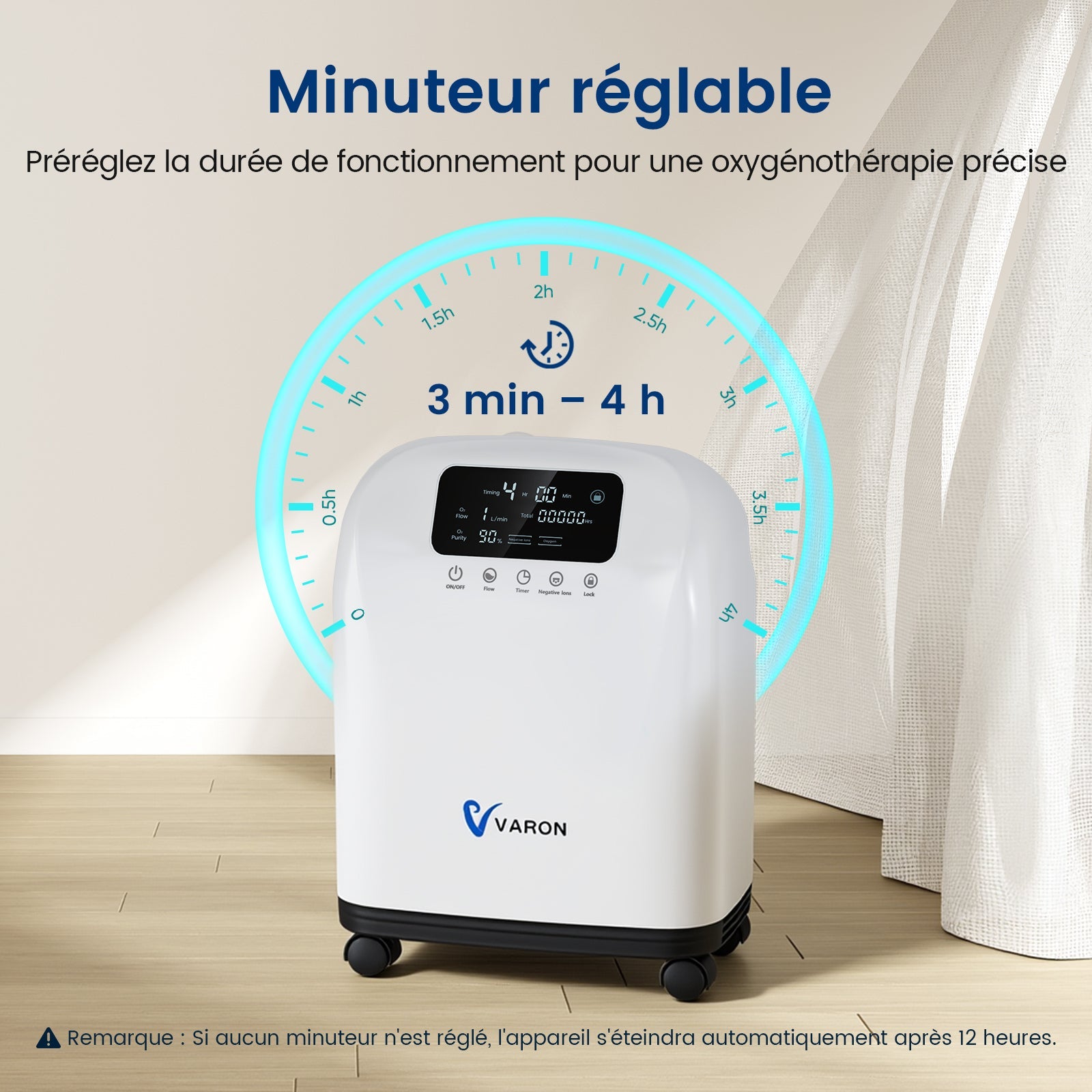 Concentrateur d'oxygène VARON VH-4 pour domicile | Flux continu réglable 1-9 L/min VARON