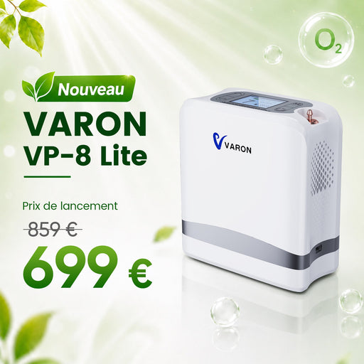 VARON VP-8 Lite | Concentrateur d’oxygène portable 2 kg à débit pulsé (1–7 niveaux) VARON-FR