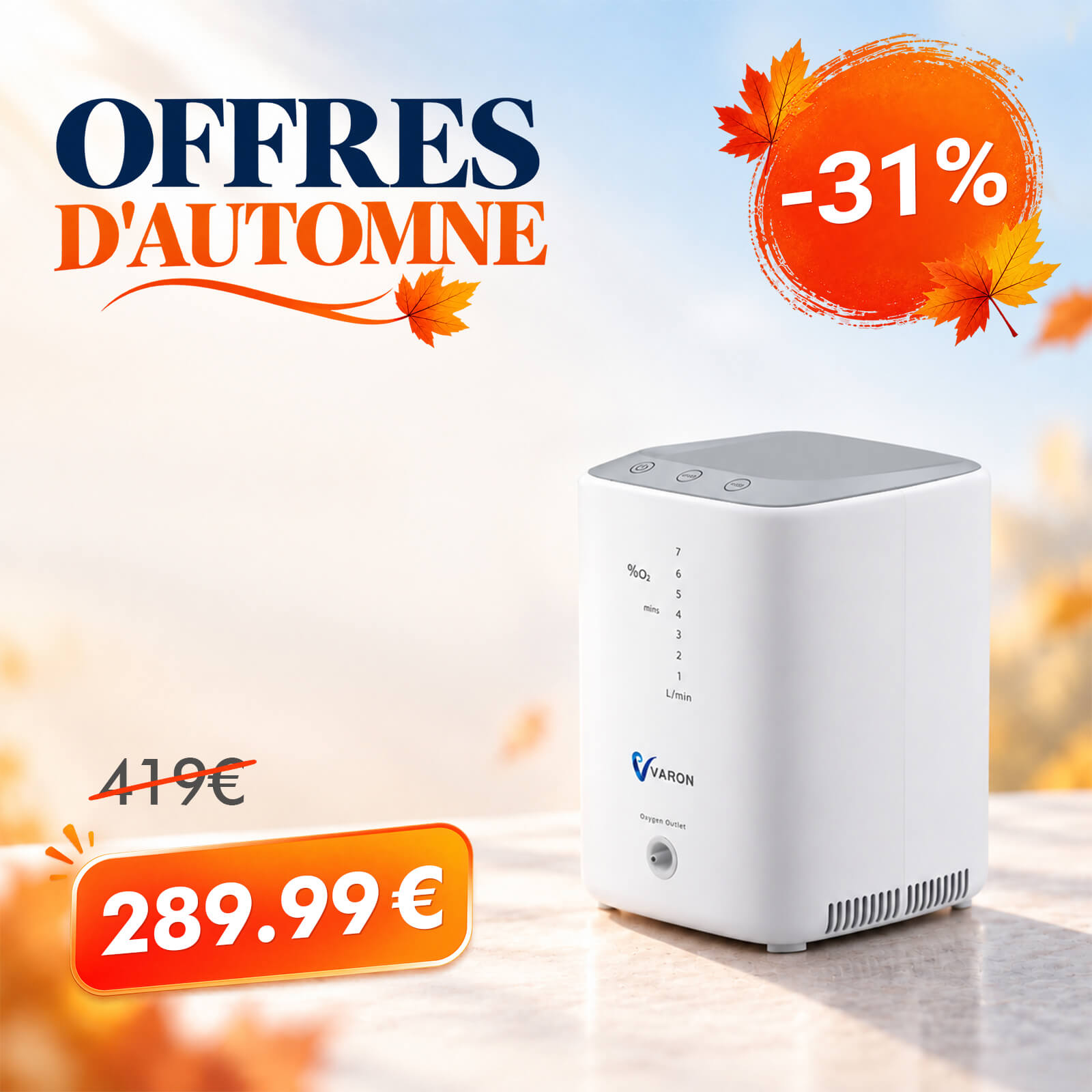 VARON VH-3 Concentrateur d'oxygène à domicile | 7 Niveaux de Réglage, Thérapie Confortable, certifié CE VARON