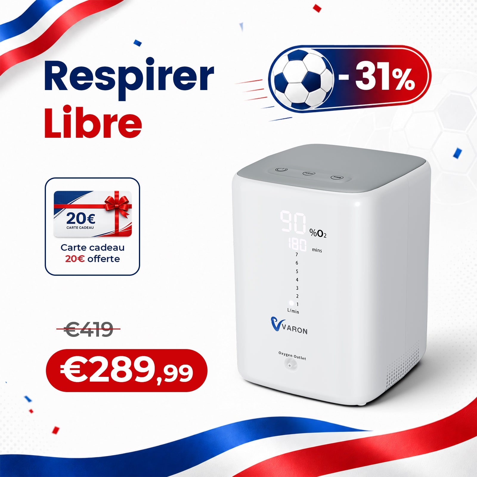 VARON VH-3 Concentrateur d'oxygène à domicile | 7 Niveaux de Réglage, Thérapie Confortable, certifié CE VARON