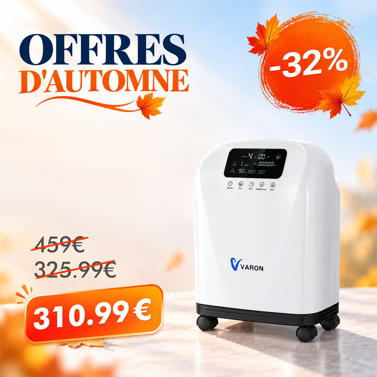 Concentrateur d'oxygène VARON VH-4 pour domicile | Flux continu réglable 1-9 L/min VARON