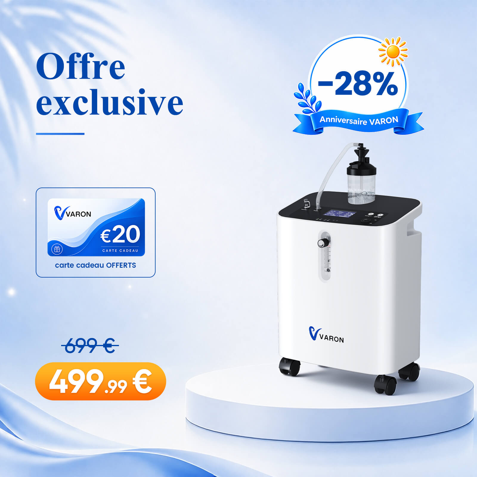 VARON VH-3 PRO Concentrateur d'oxygène à domicile | 10 Niveaux de Réglage, Thérapie Confortable, certifié CE VARON