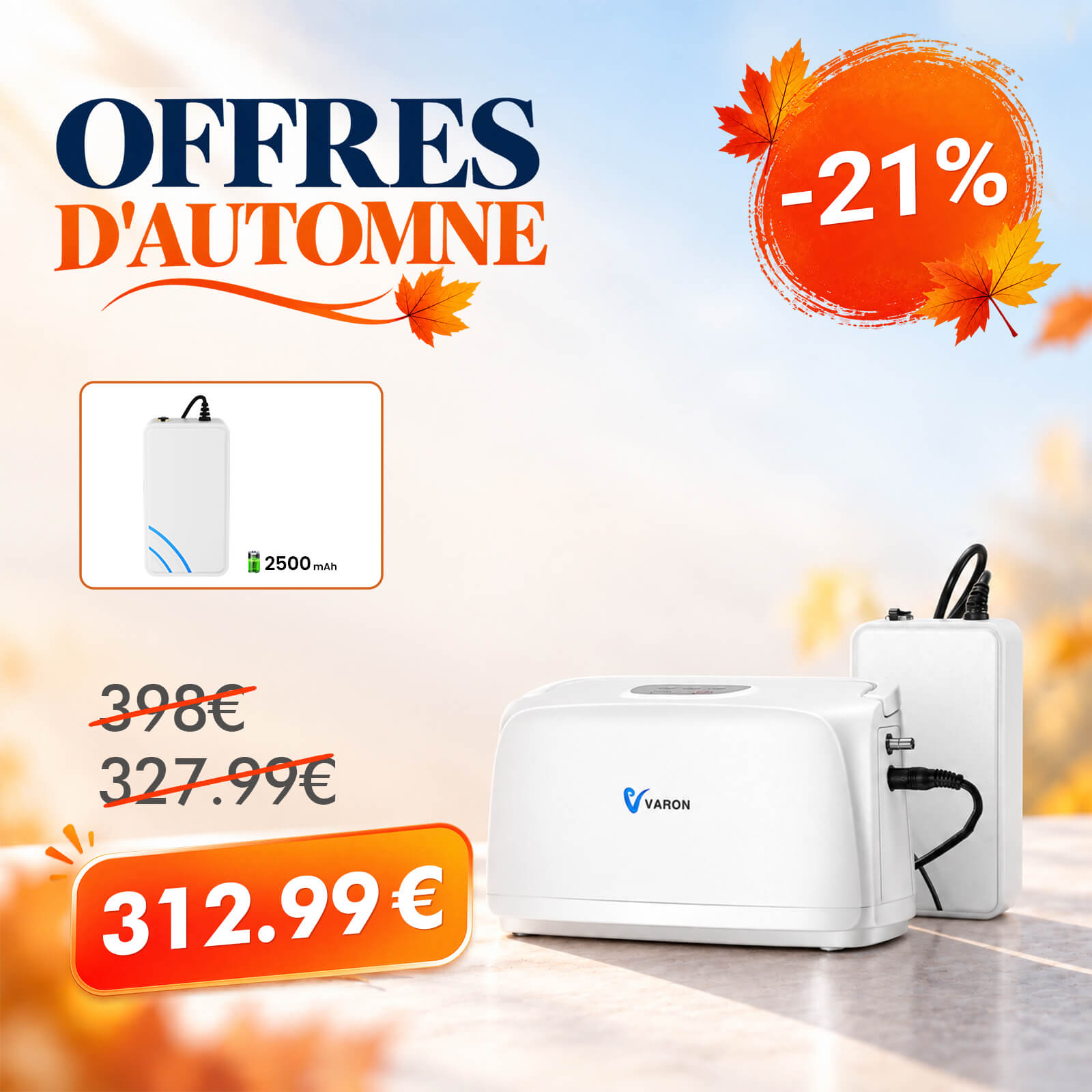Concentrateur d'oxygène VARON VL-1 | Idéal pour la mobilité, certifié CE VARON