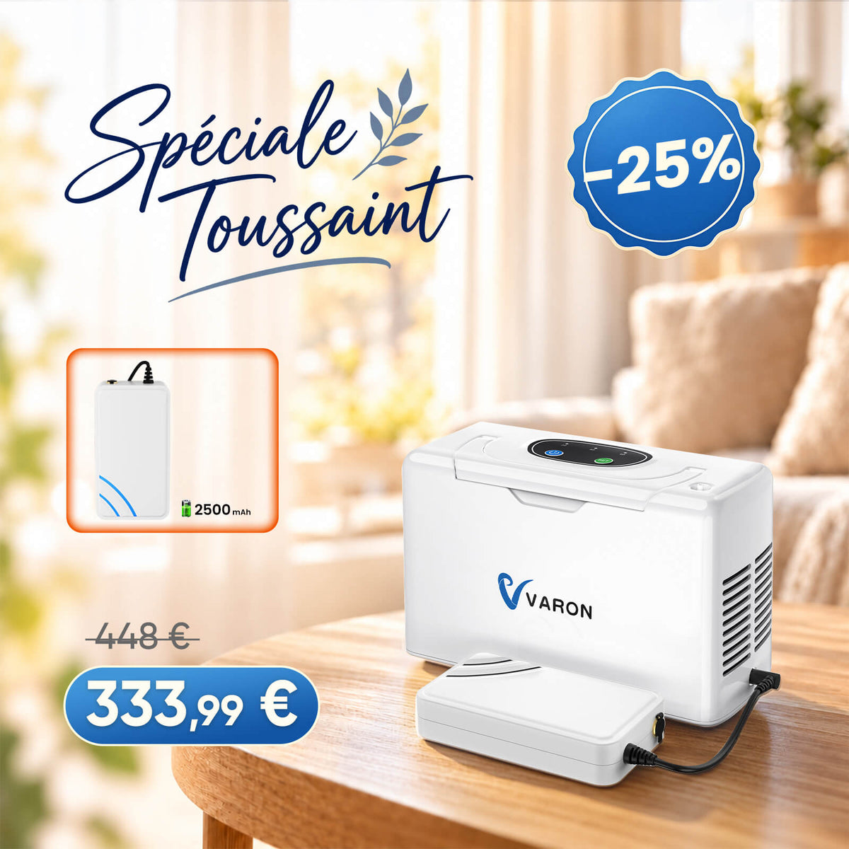 VARON VL-2 Light Concentrateur d'oxygène portable continu 3L/min, certifié CE VARON