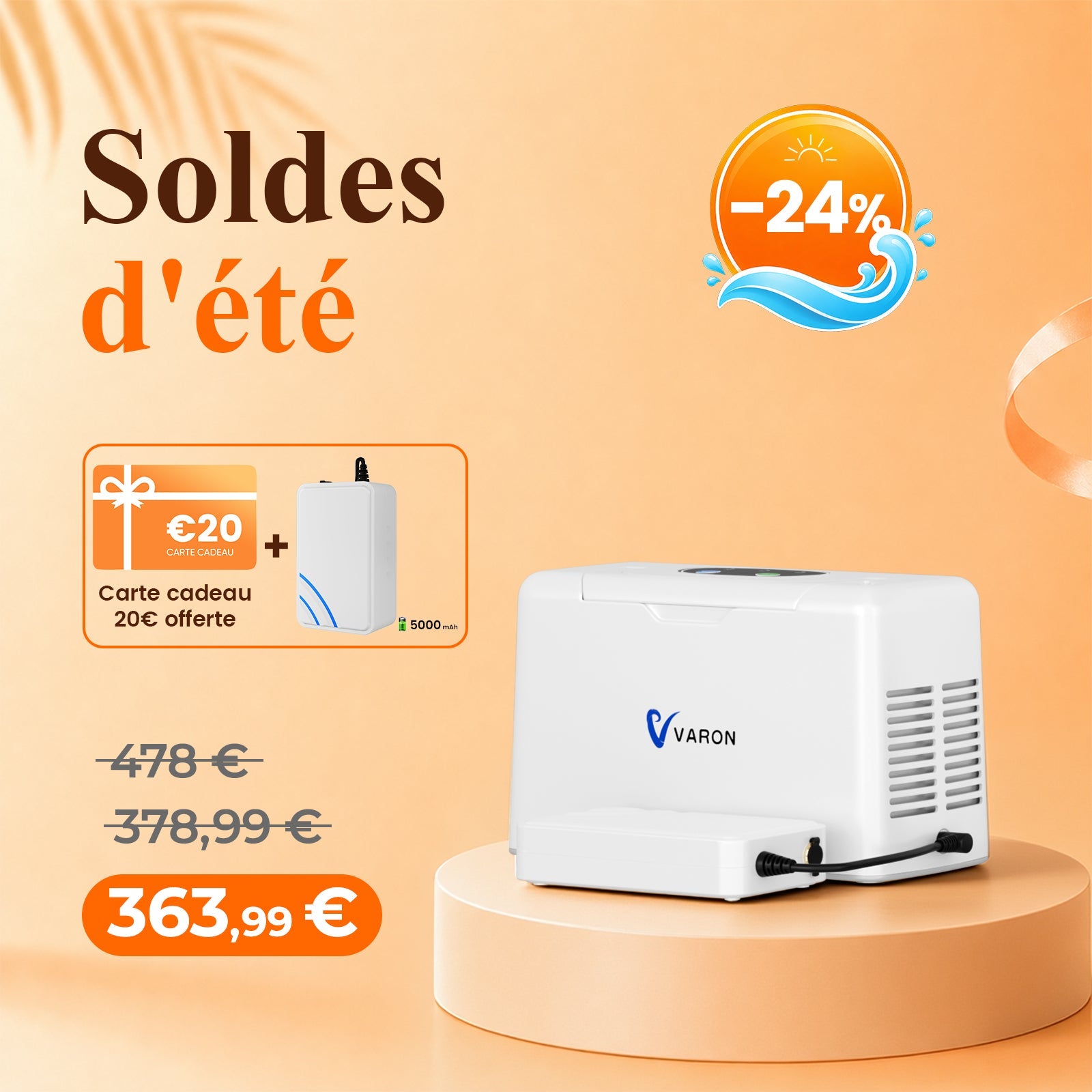 VARON VL-2 Light Concentrateur d'oxygène portable continu 3L/min, certifié CE VARON
