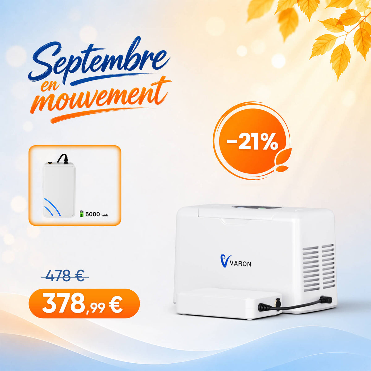 VARON VL-2 Light Concentrateur d'oxygène portable continu 3L/min, certifié CE VARON