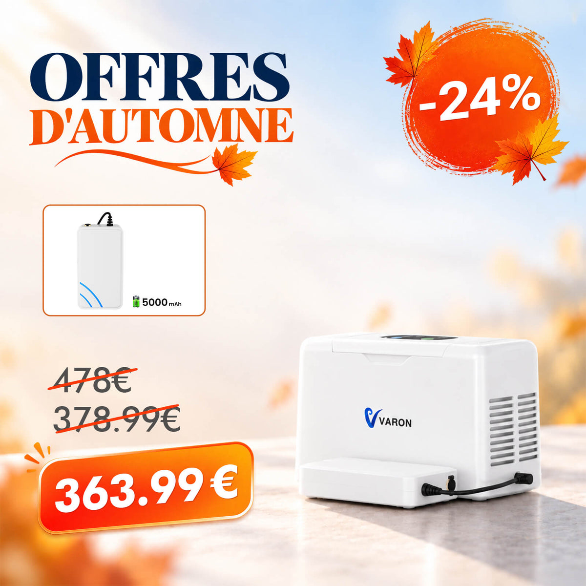 VARON VL-2 Light Concentrateur d'oxygène portable continu 3L/min, certifié CE VARON