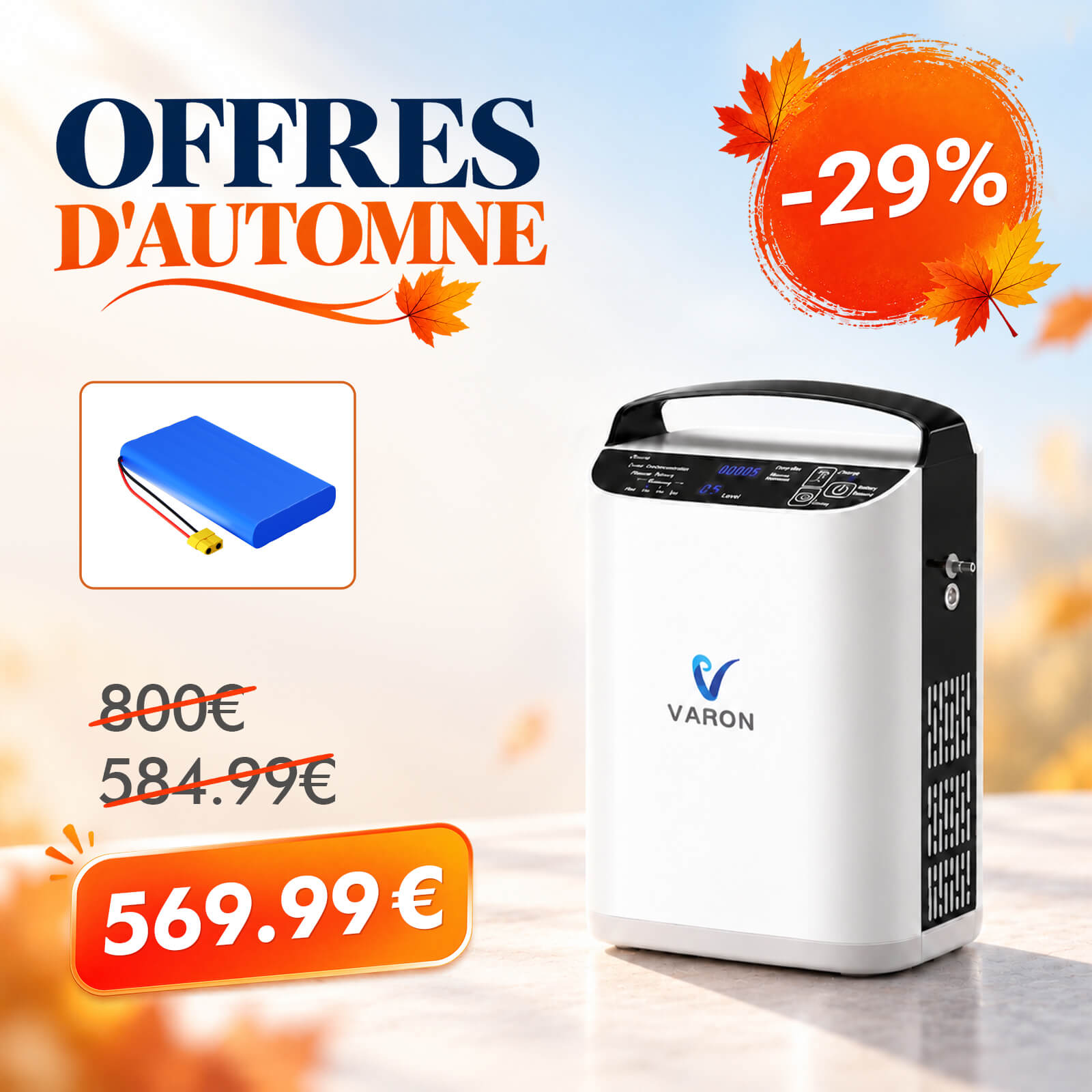 VARON VP-1 Pulse Concentrateur d'oxygène portable - Fonctionnement 24h, certifié CE VARON-FR