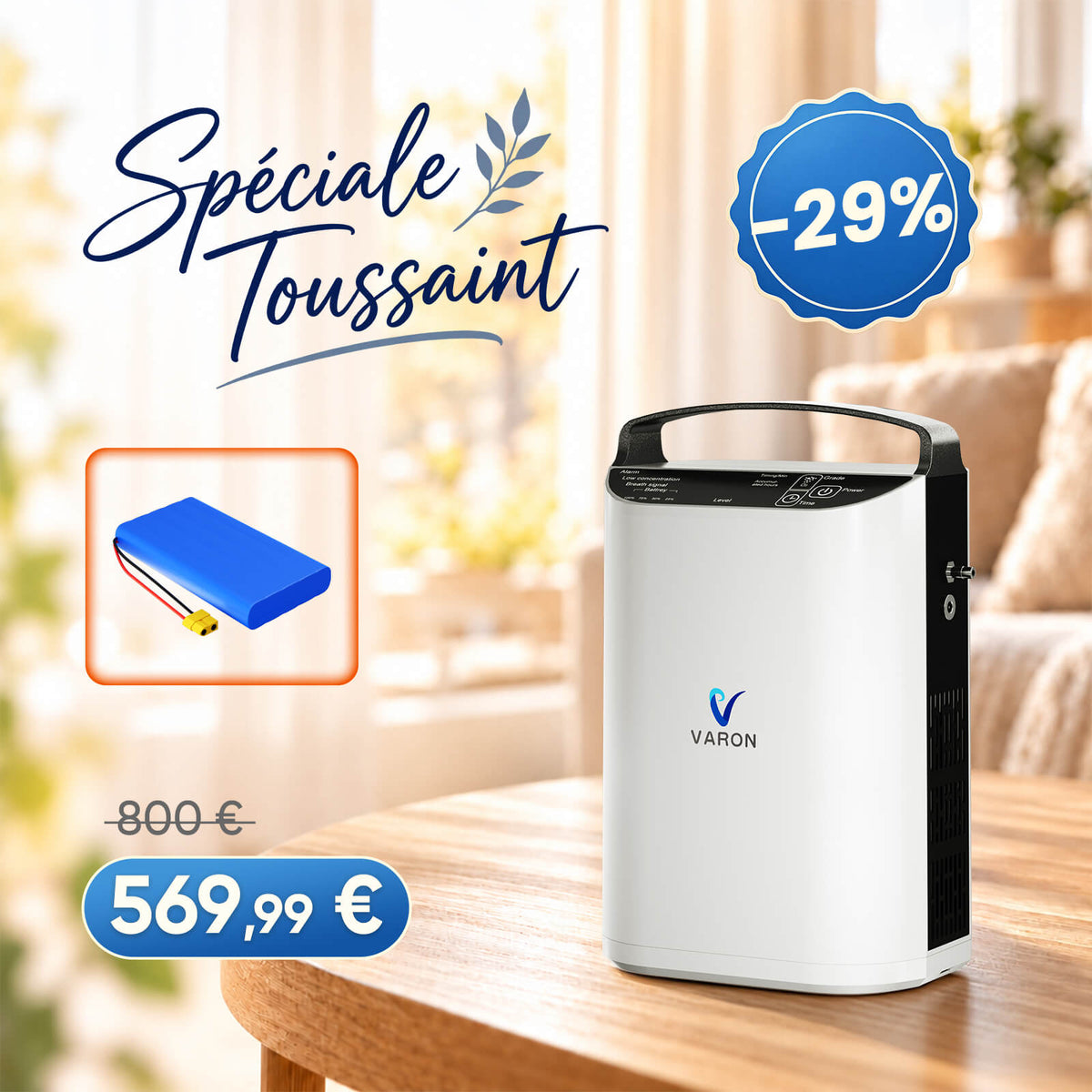 VARON VP-1 Pulse Concentrateur d'oxygène portable - Fonctionnement 24h, certifié CE VARON-FR
