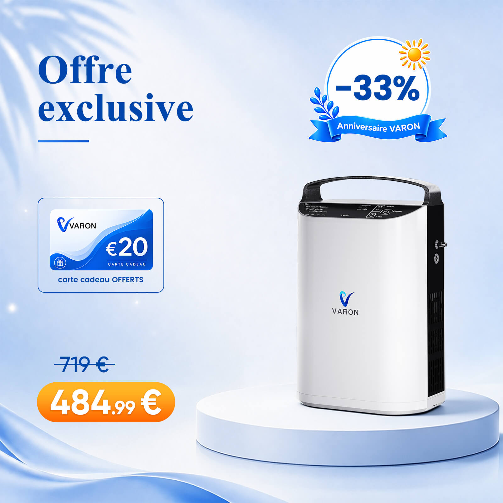 VARON VP-1 Pulse Concentrateur d'oxygène portable - Fonctionnement 24h, certifié CE VARON-FR