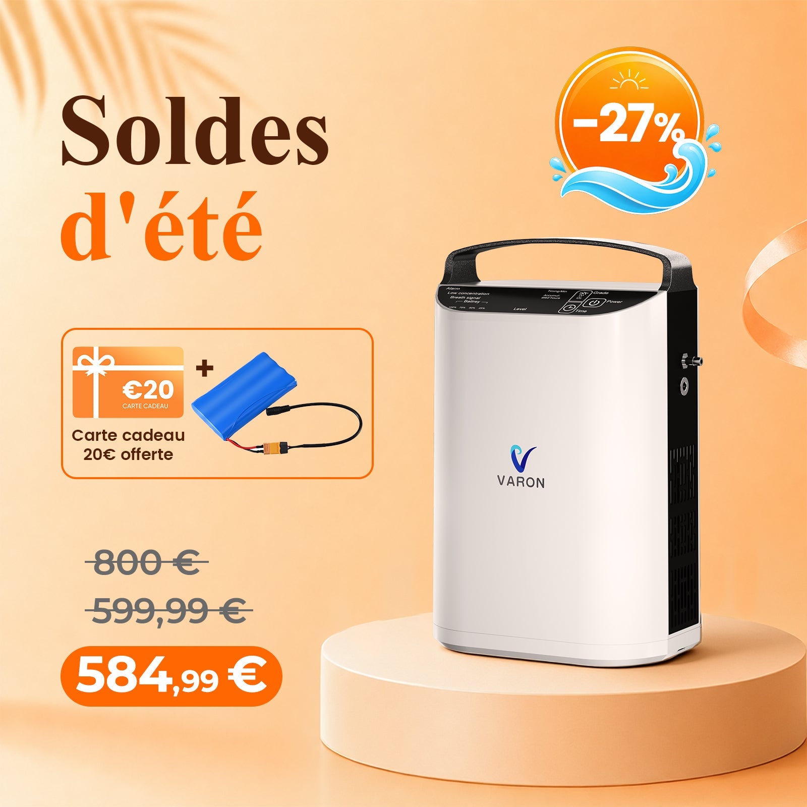 VARON VP-1 Pulse Concentrateur d'oxygène portable - Fonctionnement 24h, certifié CE VARON-FR