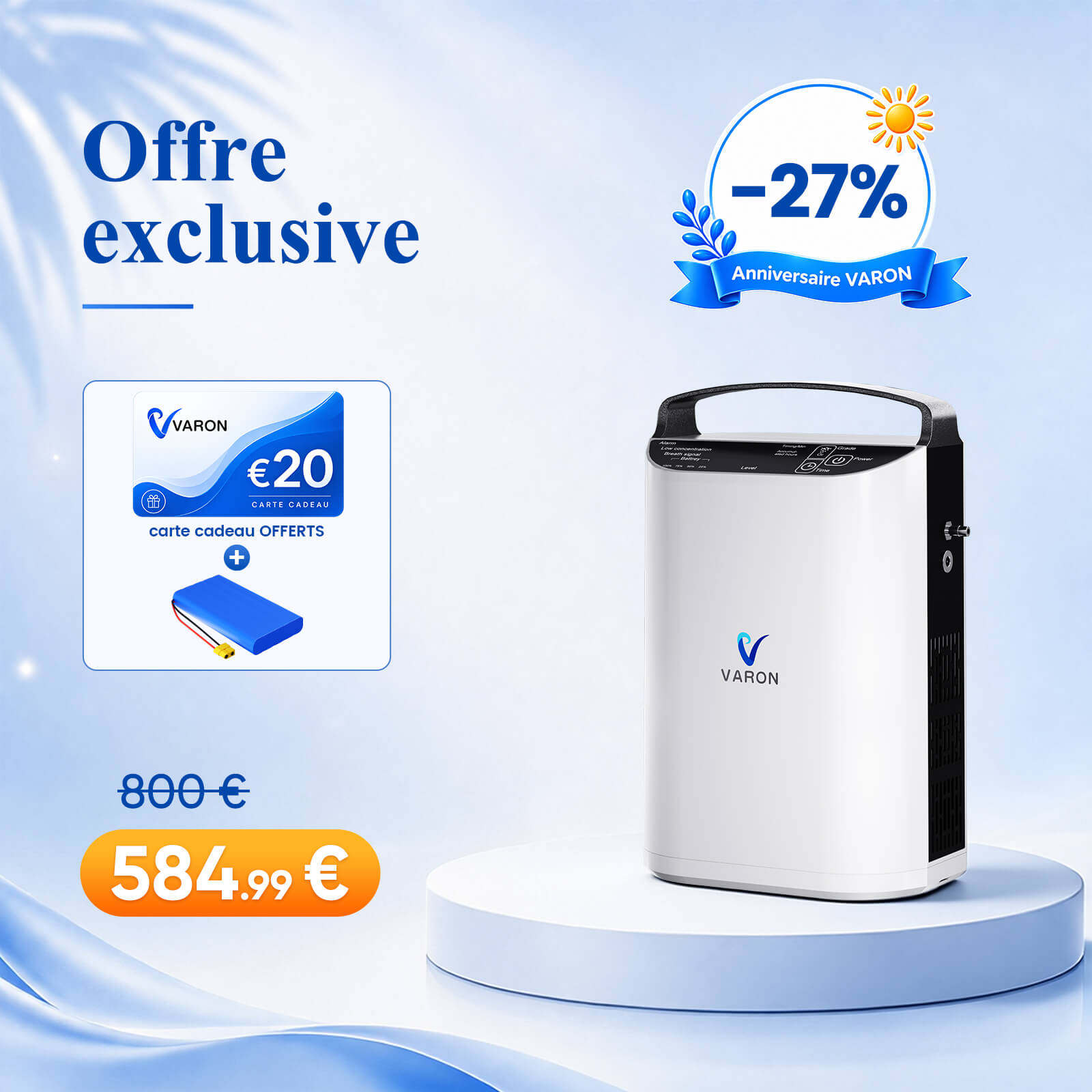 VARON VP-1 Pulse Concentrateur d'oxygène portable - Fonctionnement 24h, certifié CE VARON-FR