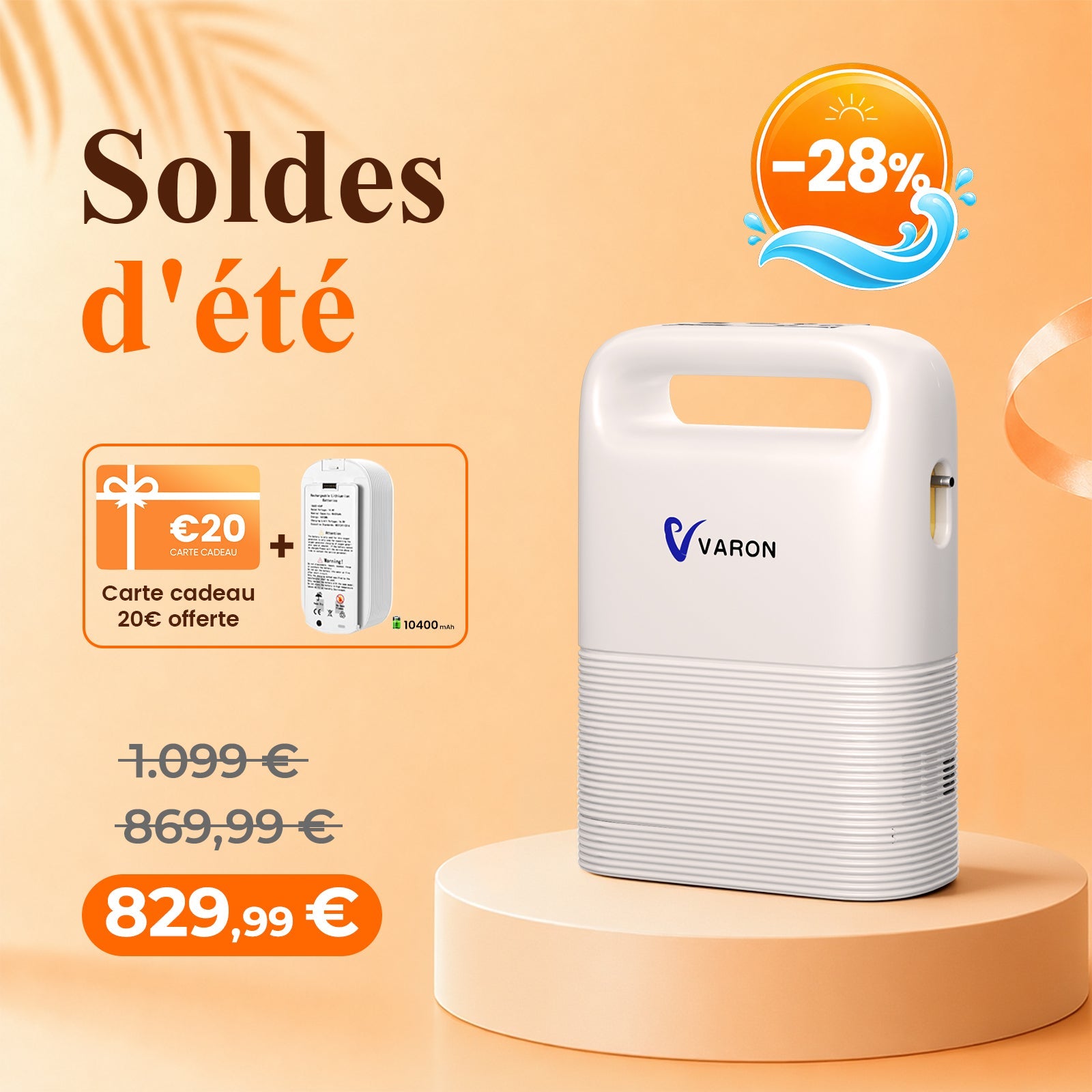 VARON VP-2 Pulse Concentrateur d'oxygène portable - 93% d'oxygène, batterie longue durée, certifié CE VARON-FR
