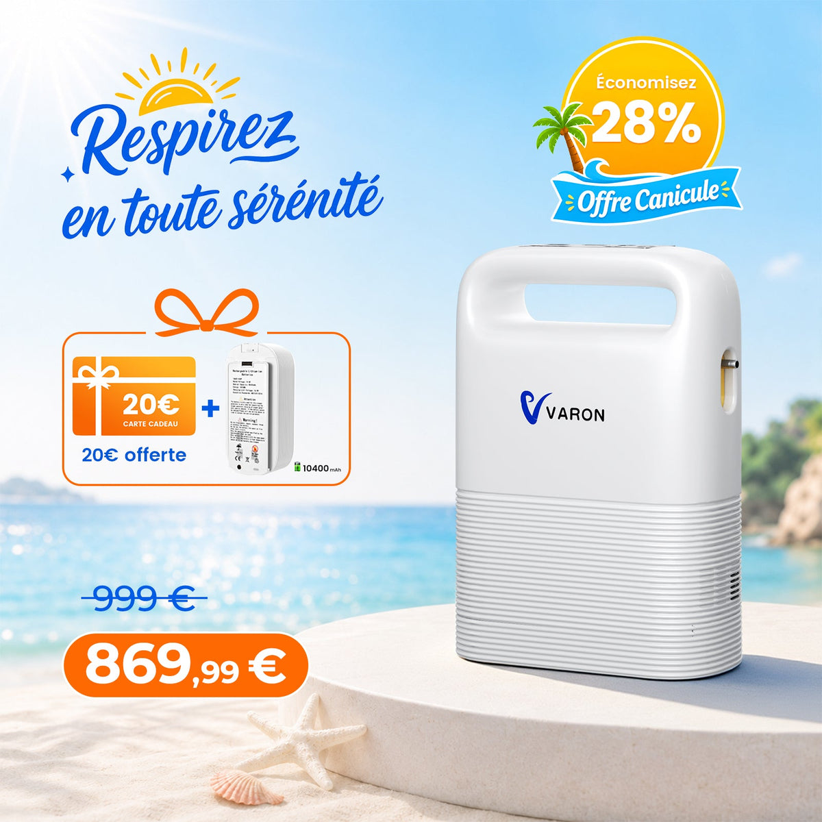 VARON VP-2 Pulse Concentrateur d'oxygène portable - 93% d'oxygène, batterie longue durée, certifié CE VARON-FR