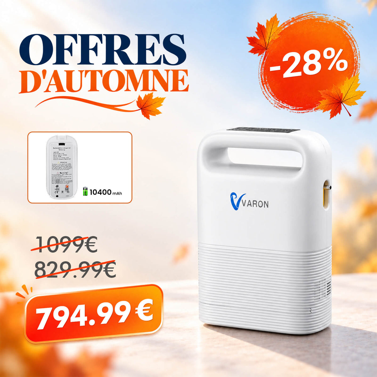 VARON VP-2 Pulse Concentrateur d'oxygène portable - 93% d'oxygène, batterie longue durée, certifié CE VARON-FR