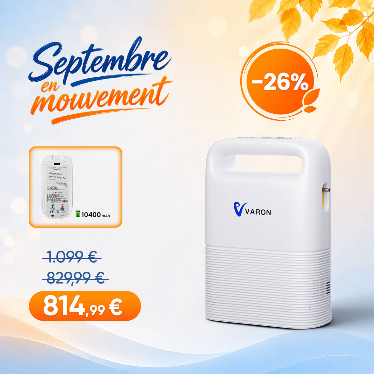 VARON VP-2 Pulse Concentrateur d'oxygène portable - 93% d'oxygène, batterie longue durée, certifié CE VARON-FR