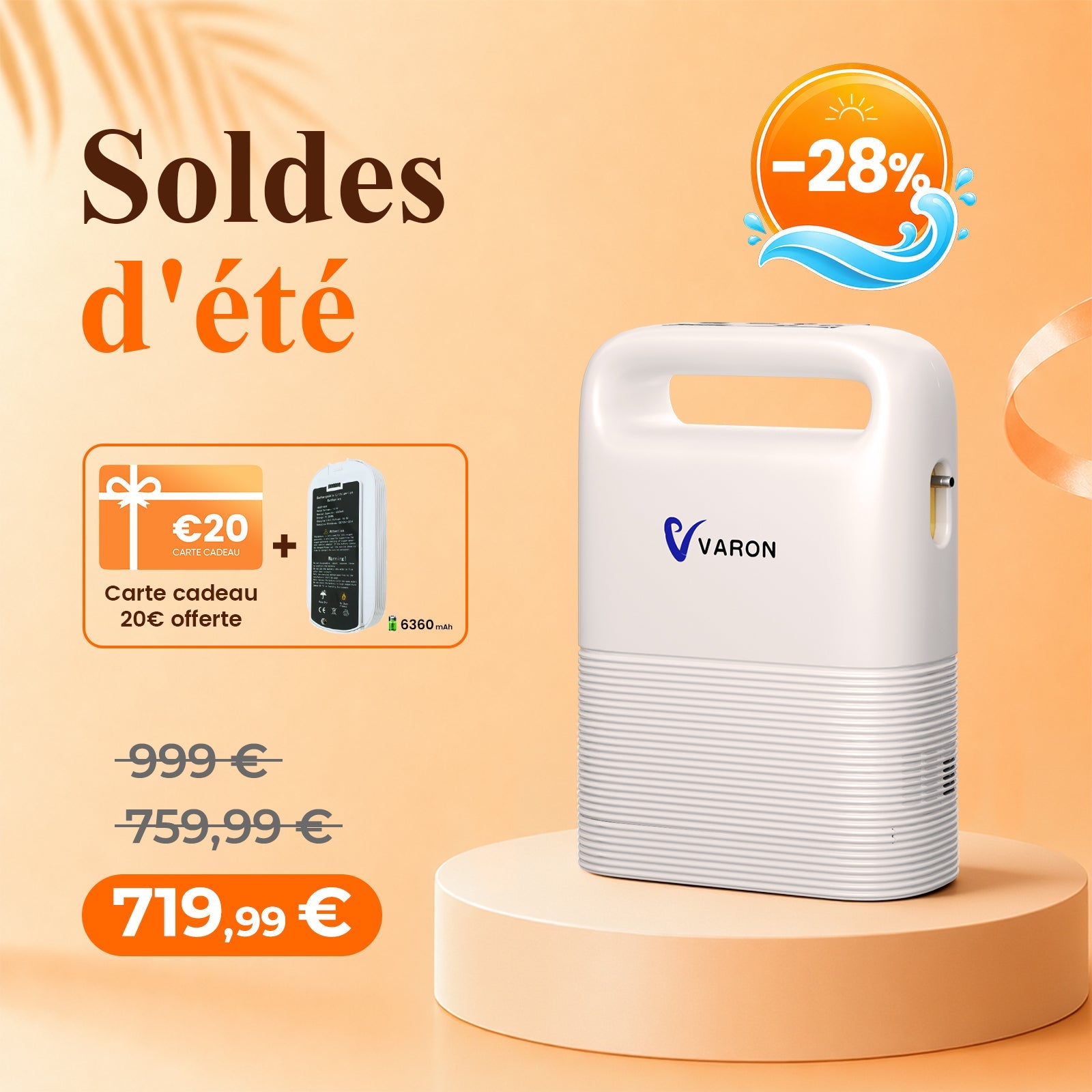 VARON VP-2 Pulse Concentrateur d'oxygène portable - 93% d'oxygène, batterie longue durée, certifié CE VARON-FR
