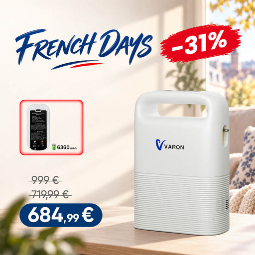 VARON VP-2 Pulse Concentrateur d'oxygène portable - 93% d'oxygène, batterie longue durée, certifié CE VARON-FR